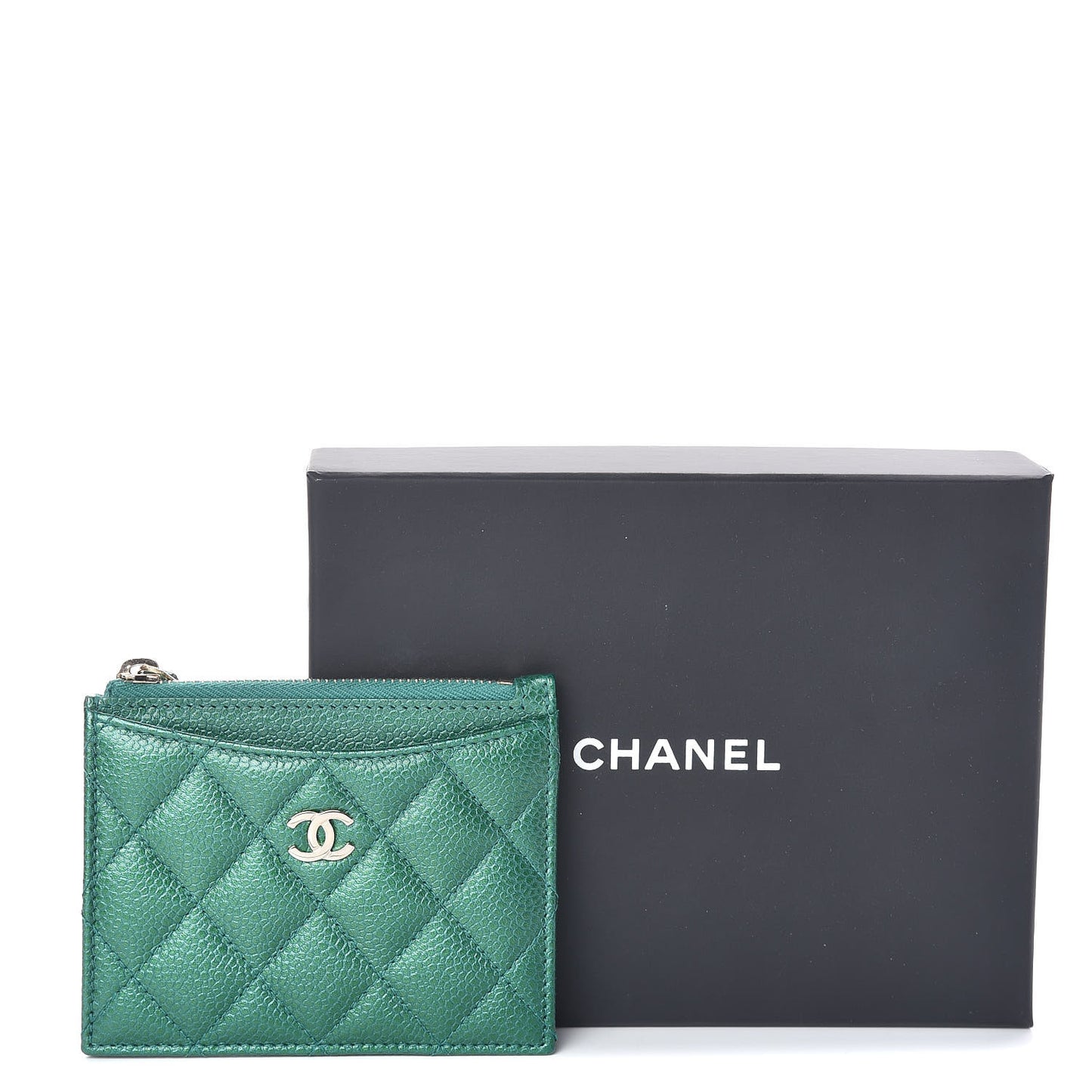Metallic Caviar Quilted CC Zip Card Holder Green