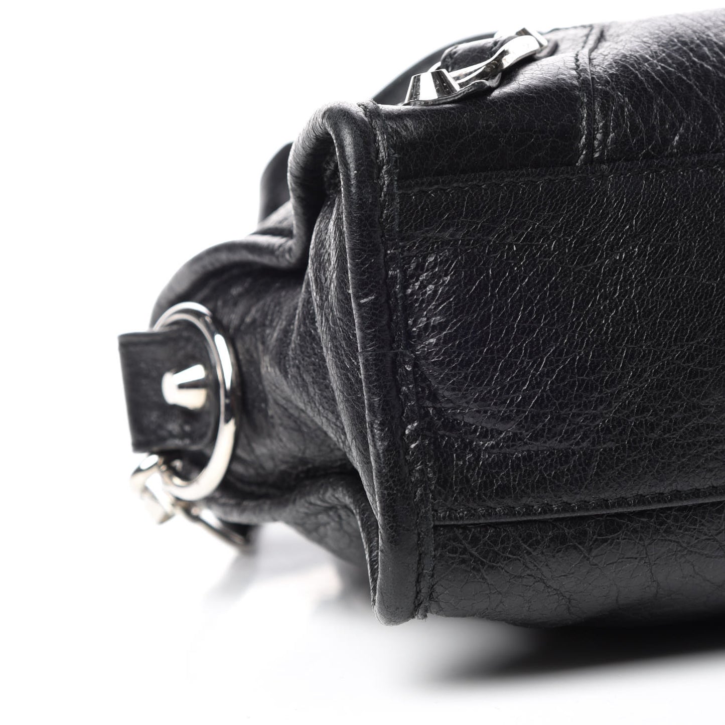 Agneau Classic Silver Hardware Mini City Logo Strap Black White