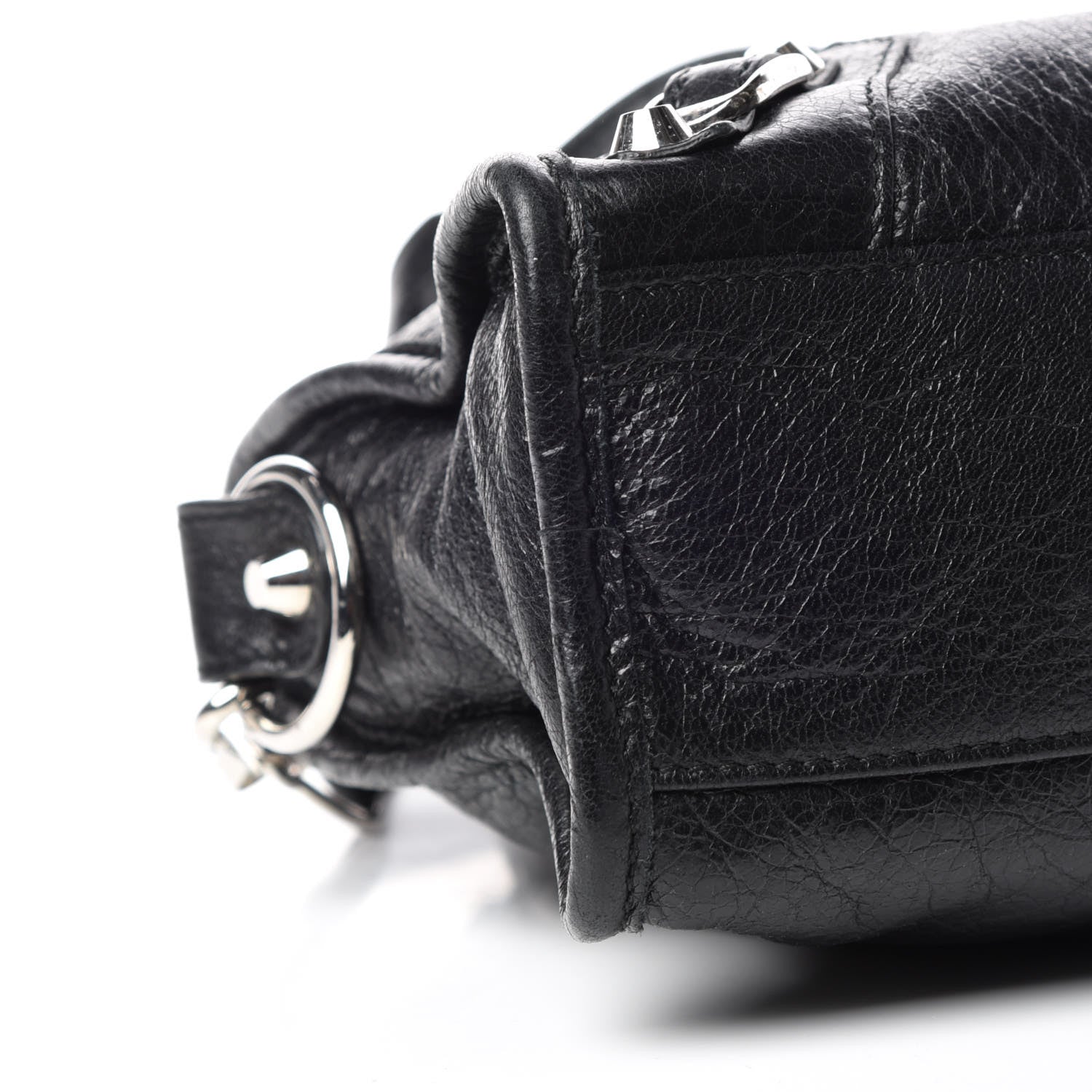 Balenciaga Agneau Classic Silver Hardware Mini City Logo Strap Black White 8 of 14