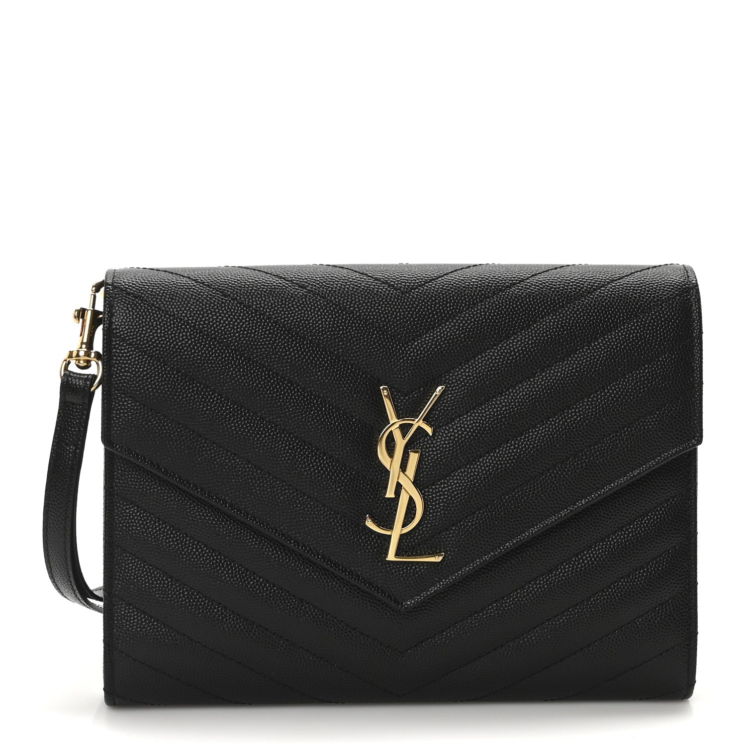 Saint Laurent Grain De Poudre Matelasse Chevron Monogram Envelope Clutch Black 1 of 10