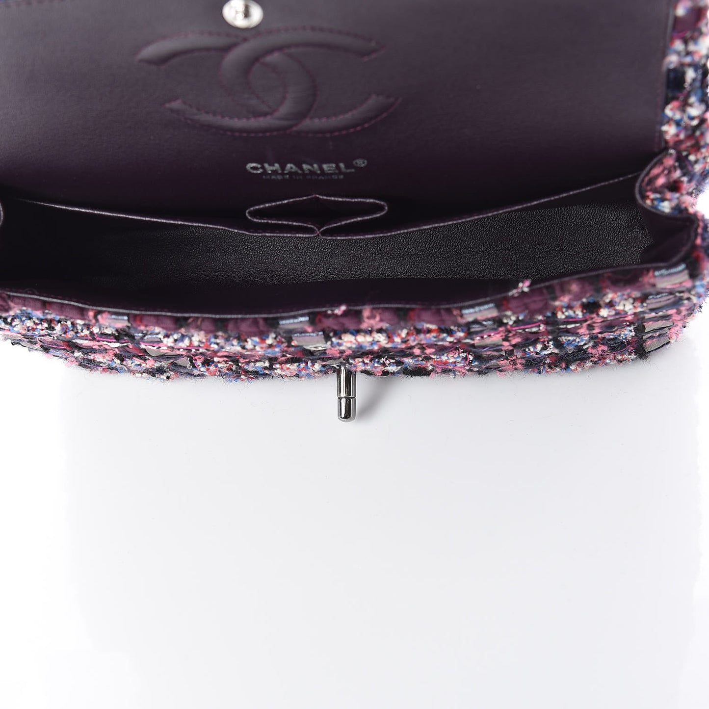 Tweed Quilted Medium Double Flap Dark Purple