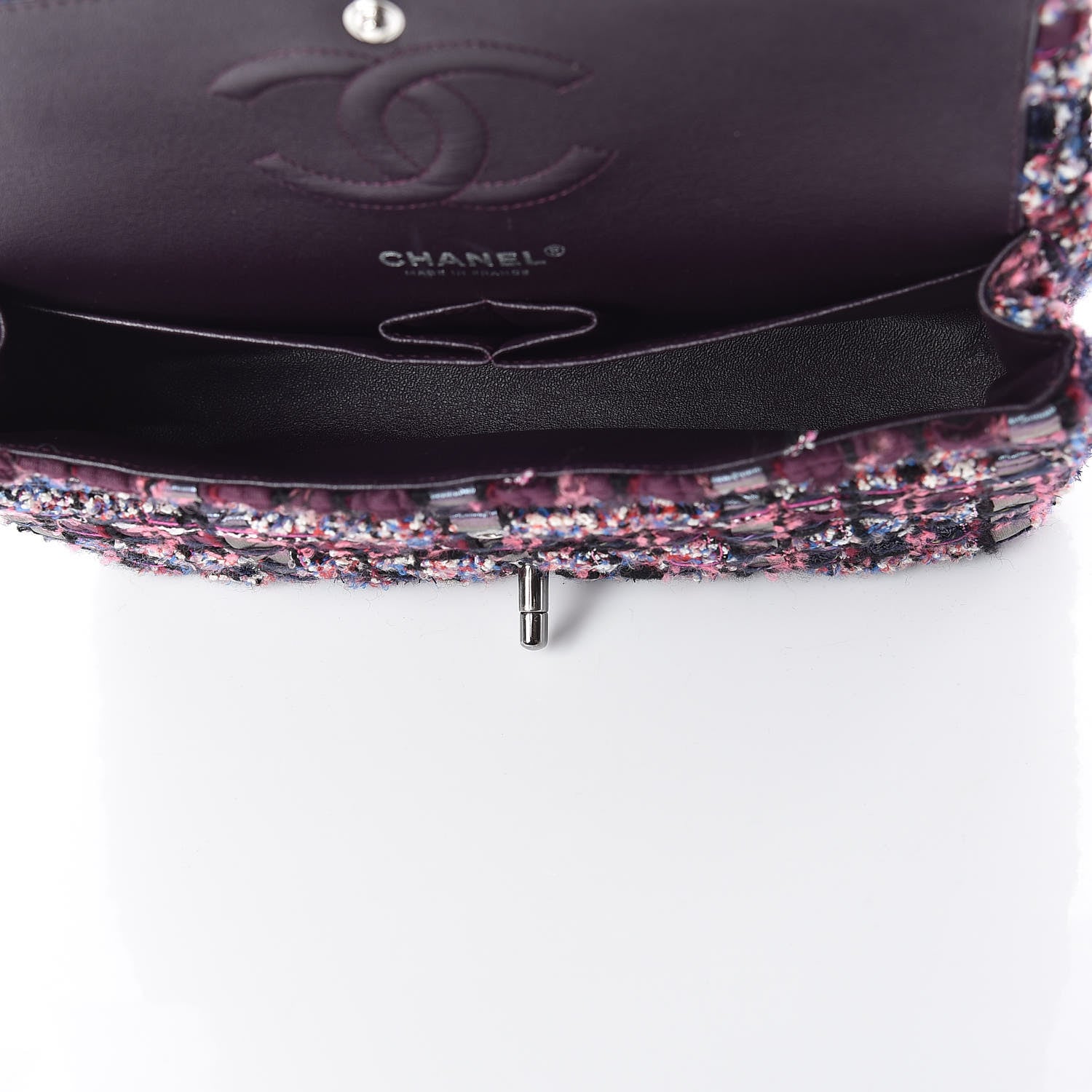 Chanel Tweed Quilted Medium Double Flap Dark Purple 5 of 9