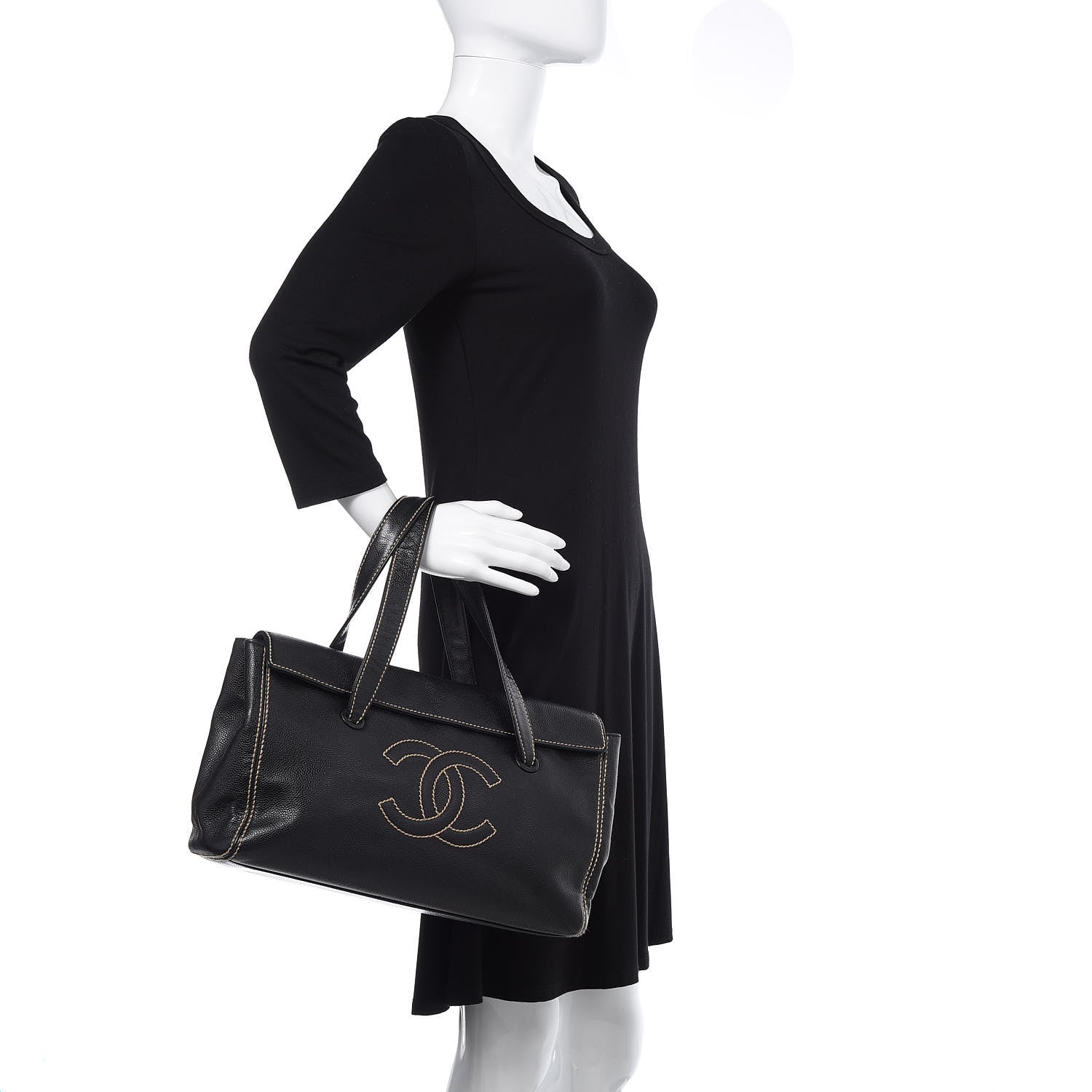 Chanel Caviar CC Stitched Flap Shoulder Bag Black 2 of 11