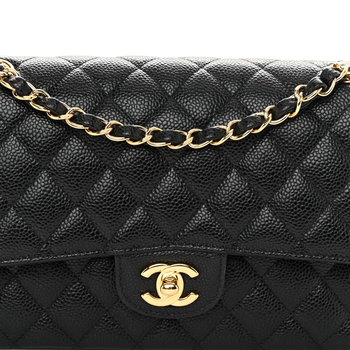 Caviar Quilted Medium Double Flap Black