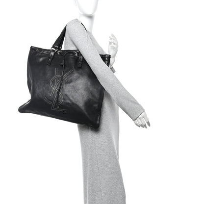 Saint Laurent Calfskin Studded Drawstring Tote Black 2 of 10