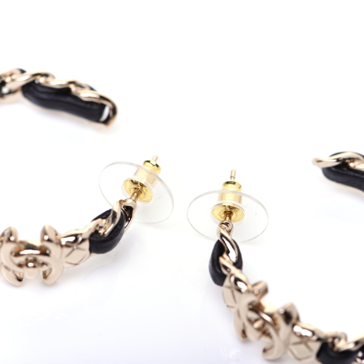 Lambskin CC Turnlock Chain Hoop Earrings Gold Black