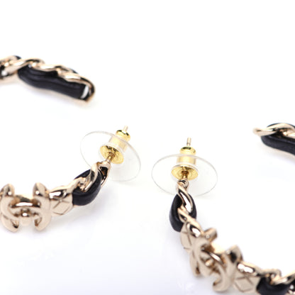 Chanel Lambskin CC Turnlock Chain Hoop Earrings Gold Black 5 of 7