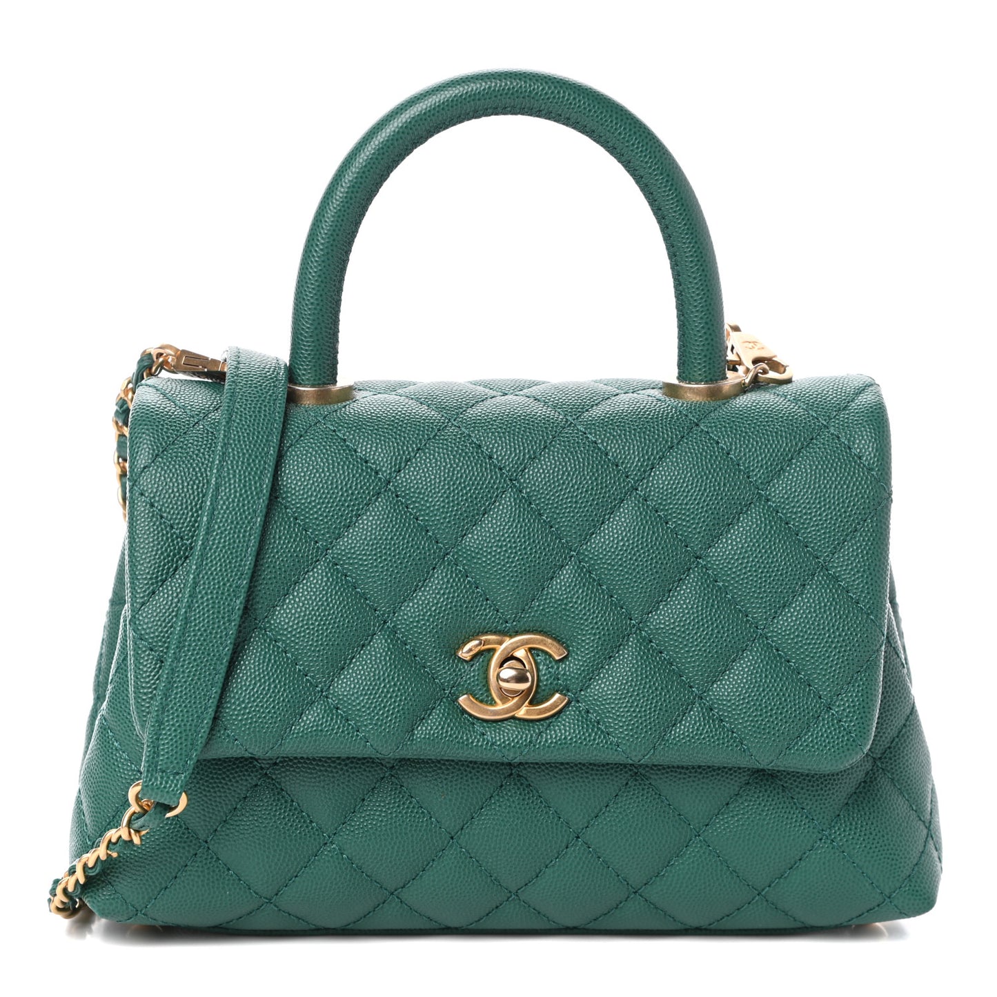 Caviar Quilted Mini Coco Handle Flap Green