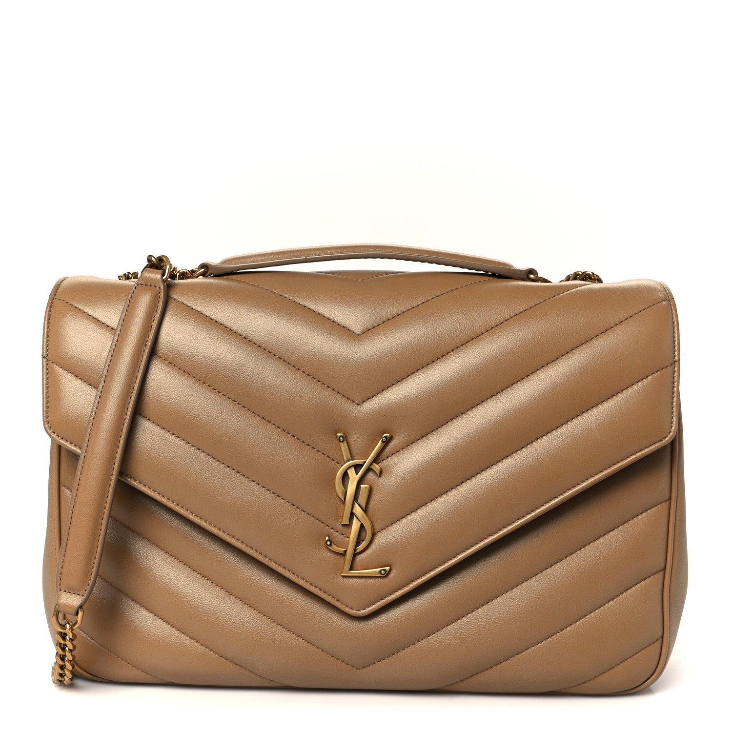 Saint Laurent Lambskin Chevron Quilted Large Loulou Natural Tan 1 of 14