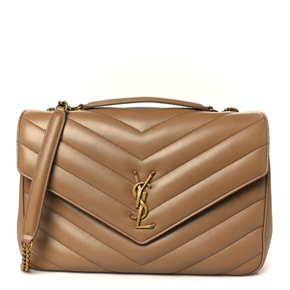 Saint Laurent Lambskin Chevron Quilted Large Loulou Natural Tan 1 of 14