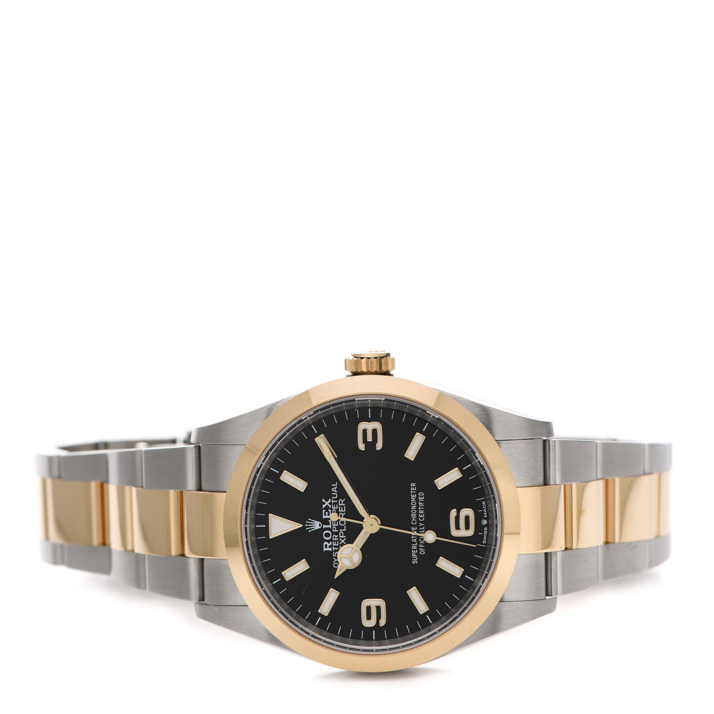 Stainless Steel 18K Yellow Gold 36mm Oyster Perpetual Explorer Watch Black 124273