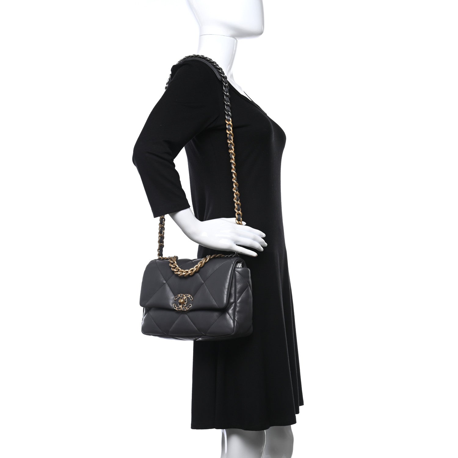 Chanel Lambskin Quilted Medium Chanel 19 Flap Dark Grey 2 of 9