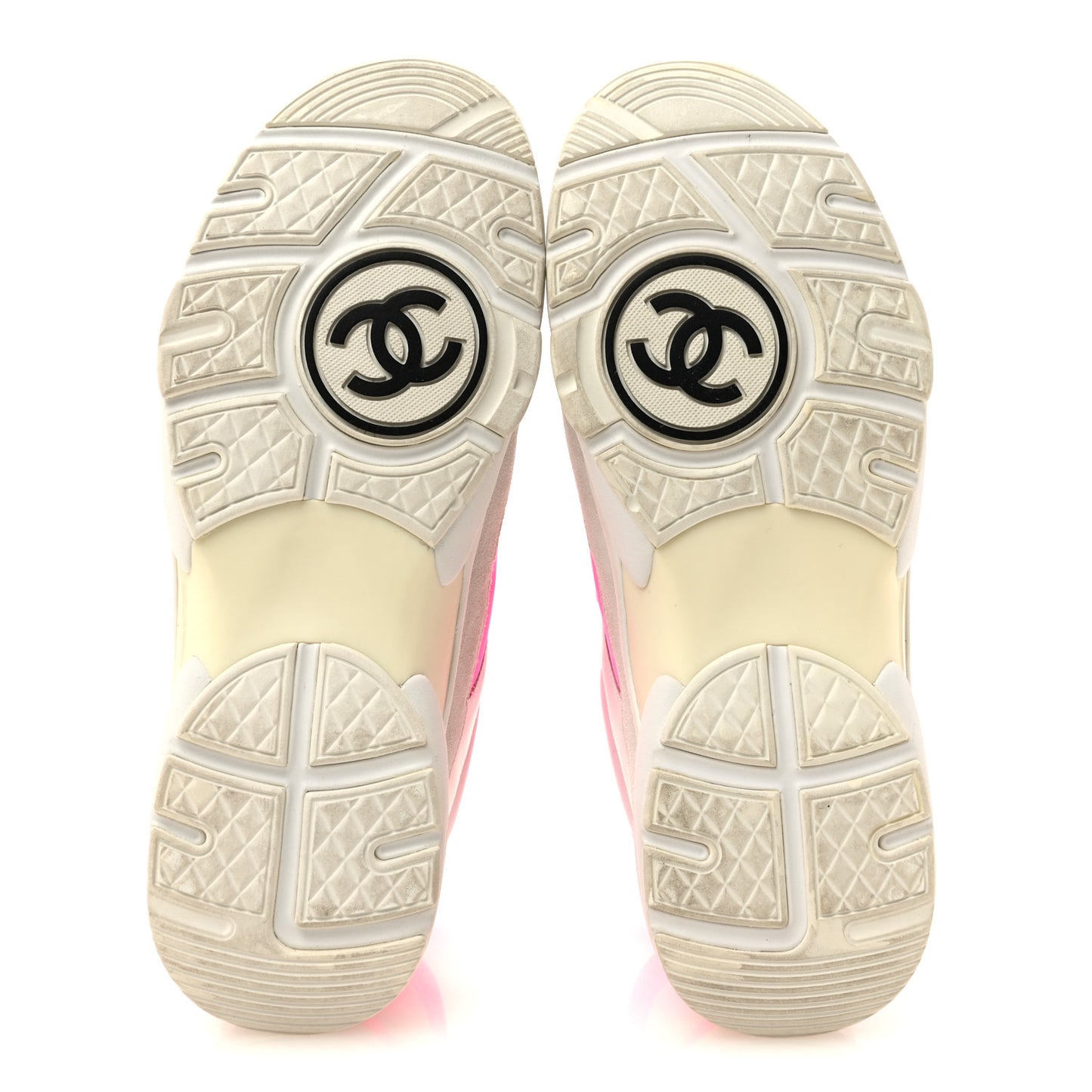 Suede Calfskin Lambskin Neoprene High Top CC Sneakers 40 White Fluo Pink