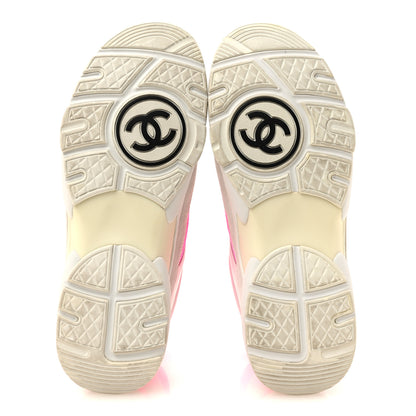 Chanel Suede Calfskin Lambskin Neoprene High Top CC Sneakers 40 White Fluo Pink 6 of 9