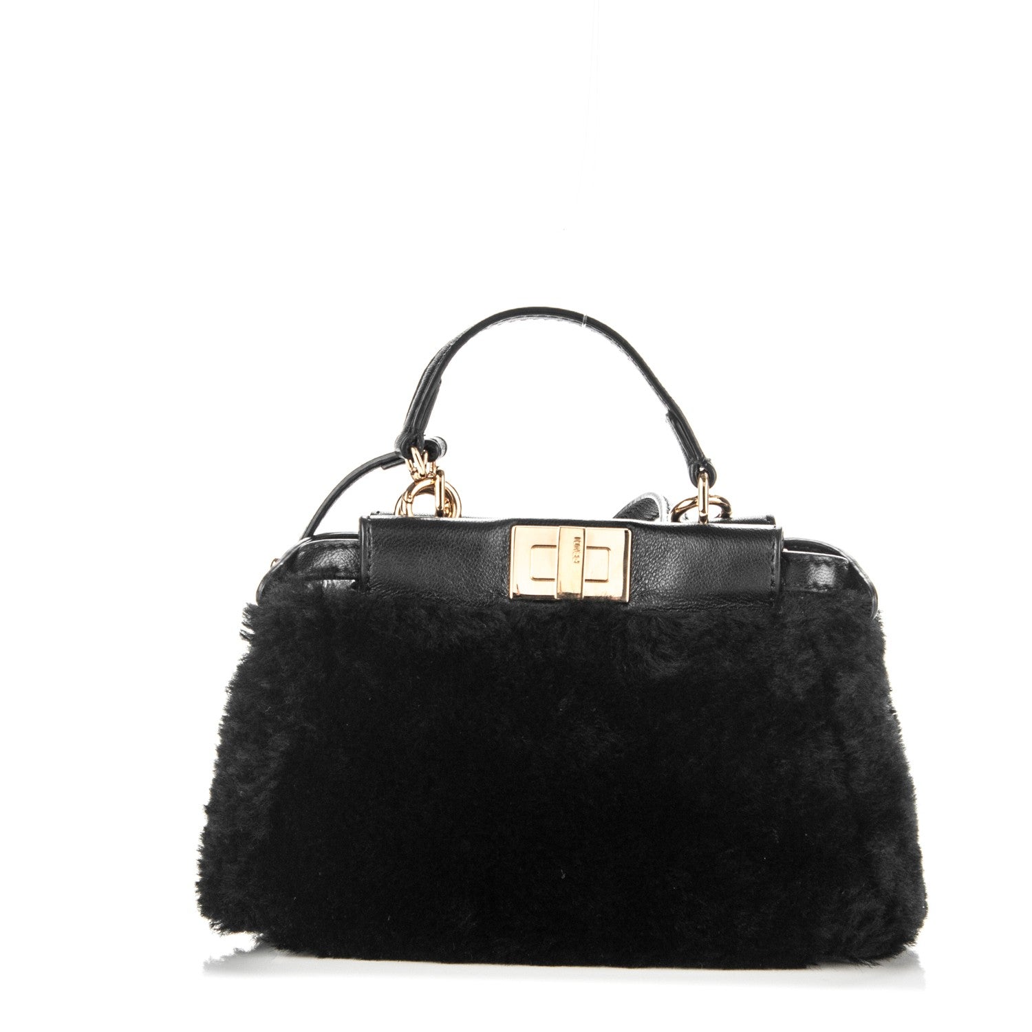 Fendi Shearling Shiny Nappa Micro Peekaboo Iconic Satchel Black 1 of 7