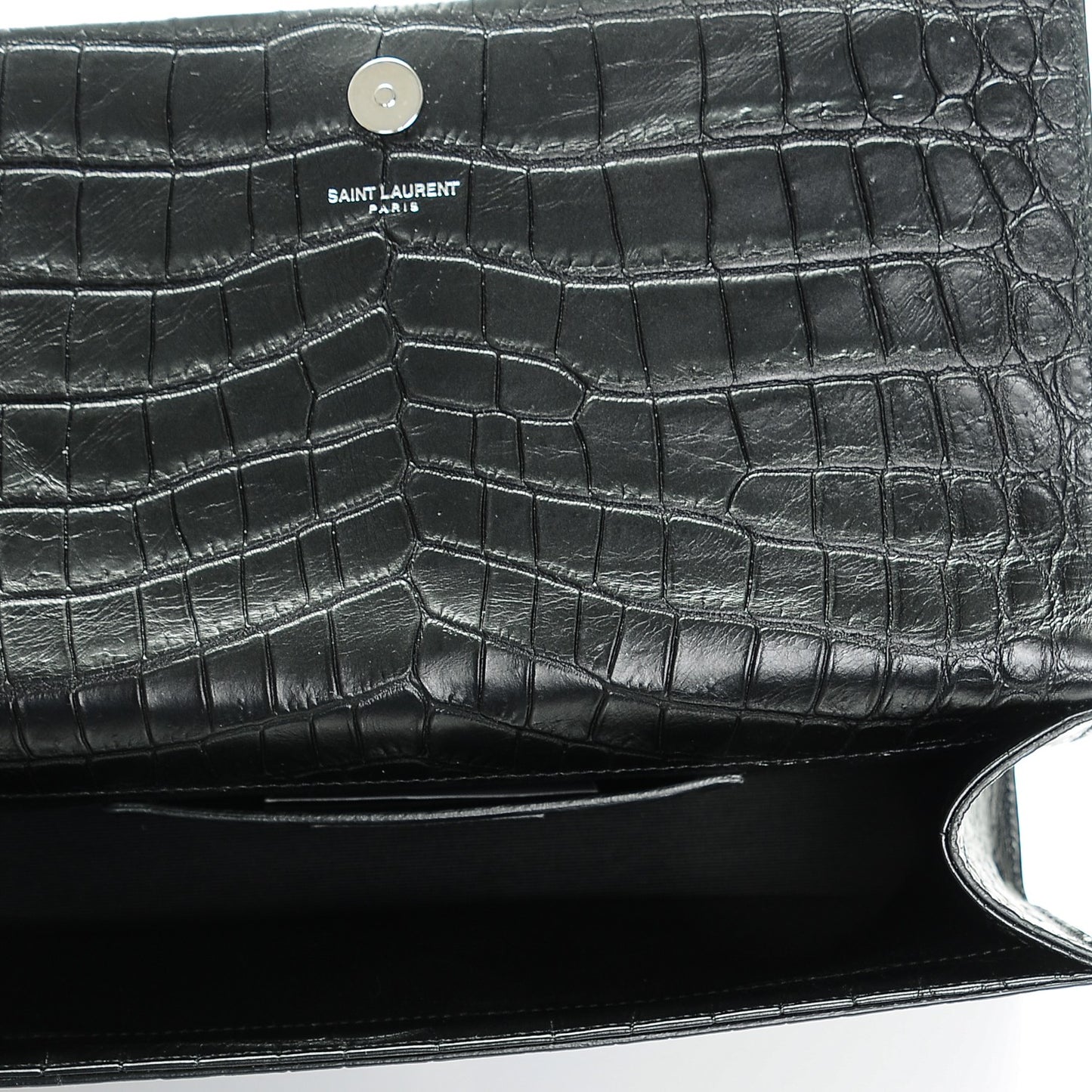 Calfskin Crocodile Embossed Classic Monogram Tassel Clutch Black
