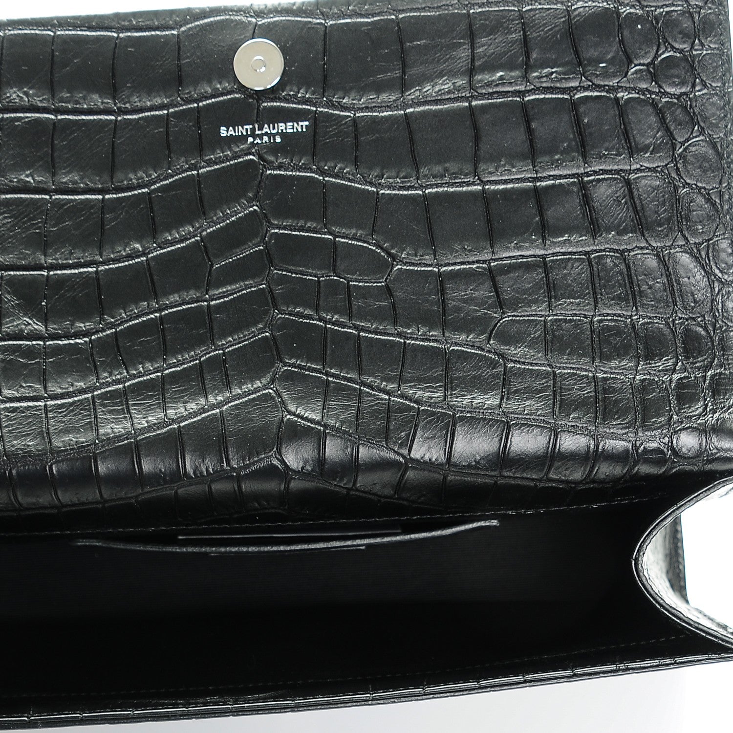 Saint Laurent Calfskin Crocodile Embossed Classic Monogram Tassel Clutch Black 5 of 7