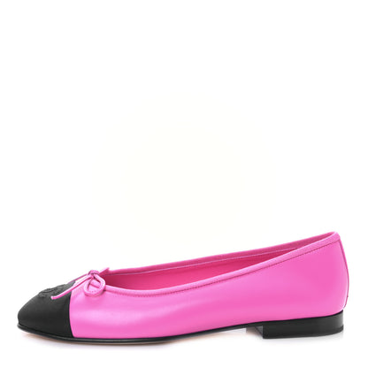 Chanel Lambskin Grosgrain Cap Toe CC Ballerina Flats 38 Pink Black 1 of 8