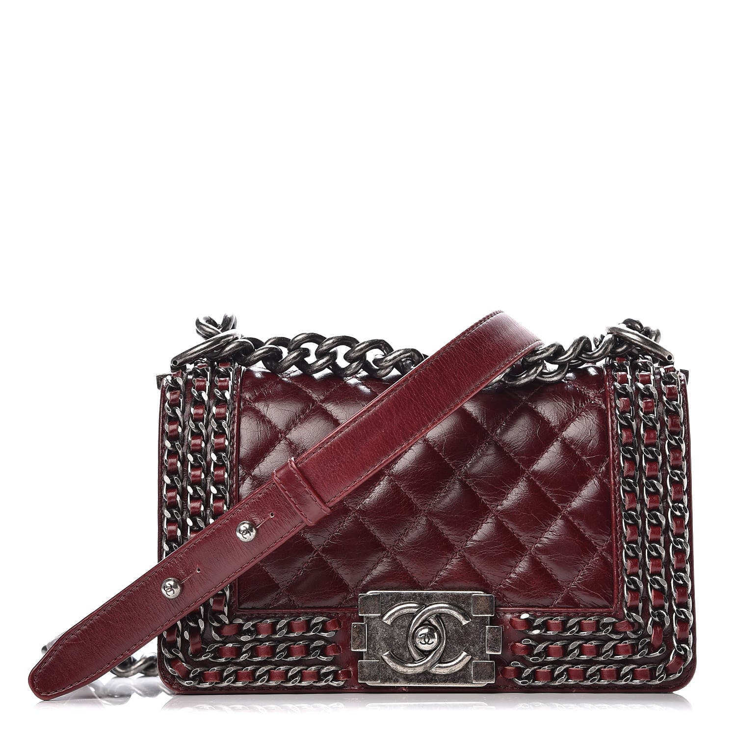 Chanel Glazed Calfskin Quilted Small Boy Chained Flap Burgundy 1 of 18
