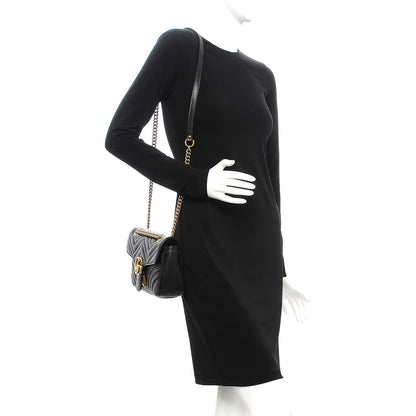 Gucci Calfskin Matelasse Small GG Marmont Shoulder Bag Black 2 of 7