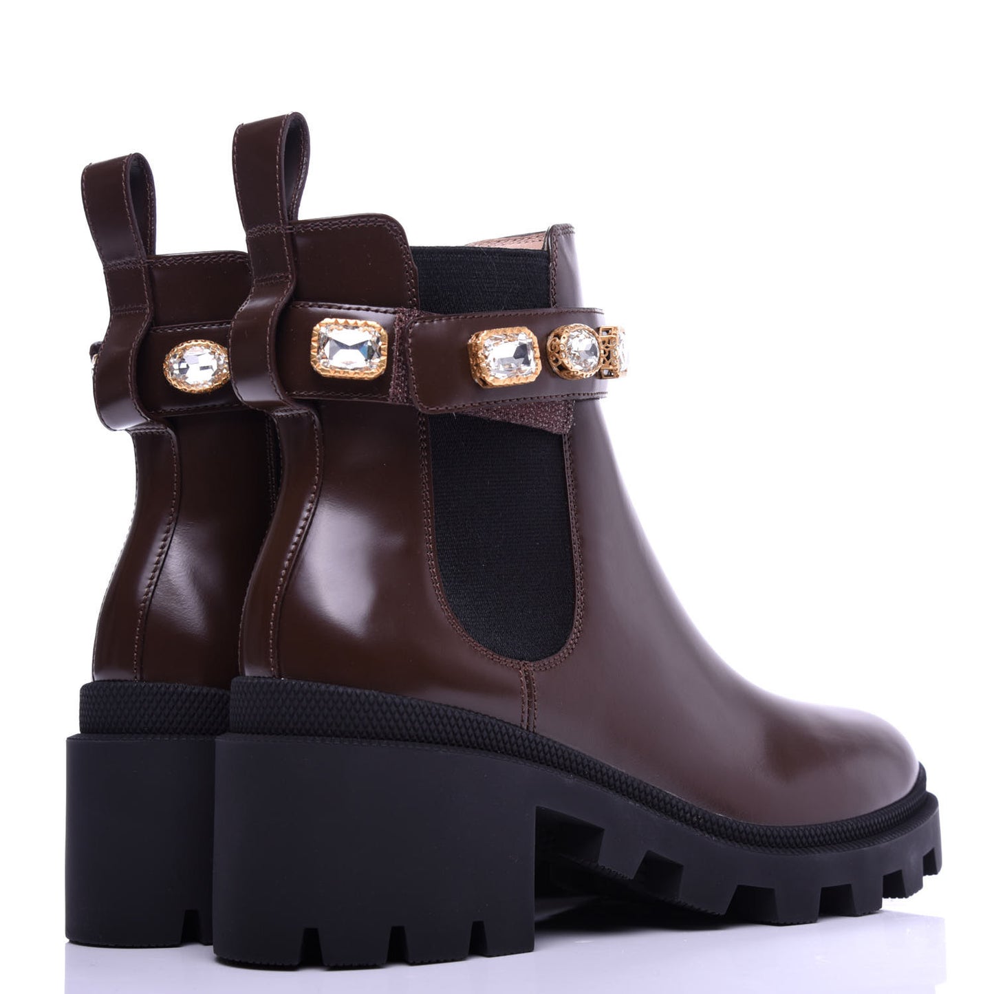 Calfskin Crystal GG Trip Chelsea Ankle Boots 37 Maroon