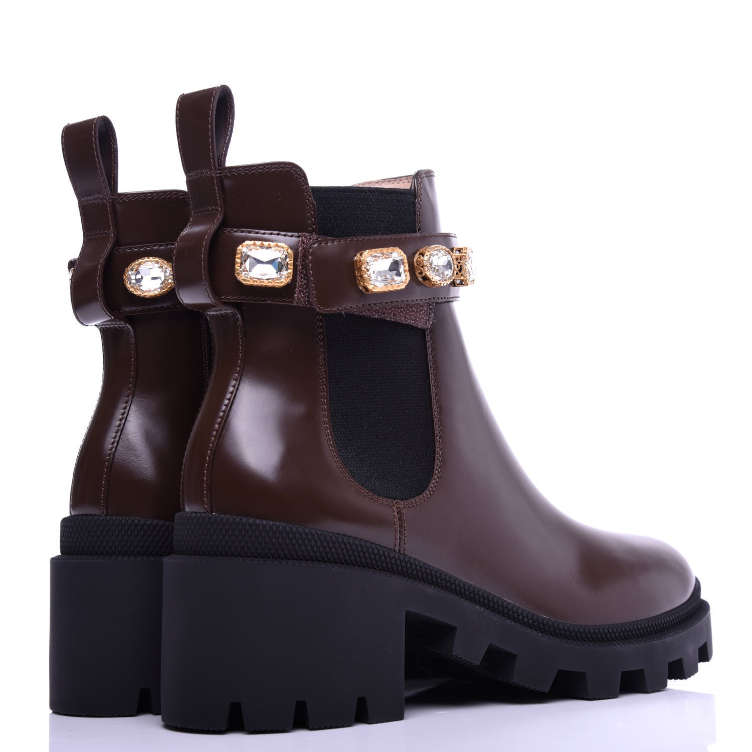 Gucci Calfskin Crystal GG Trip Chelsea Ankle Boots 37 Maroon 4 of 9