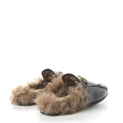 Gucci Patent Fur Womens Princetown Slippers 37 Black Natural 4 of 8