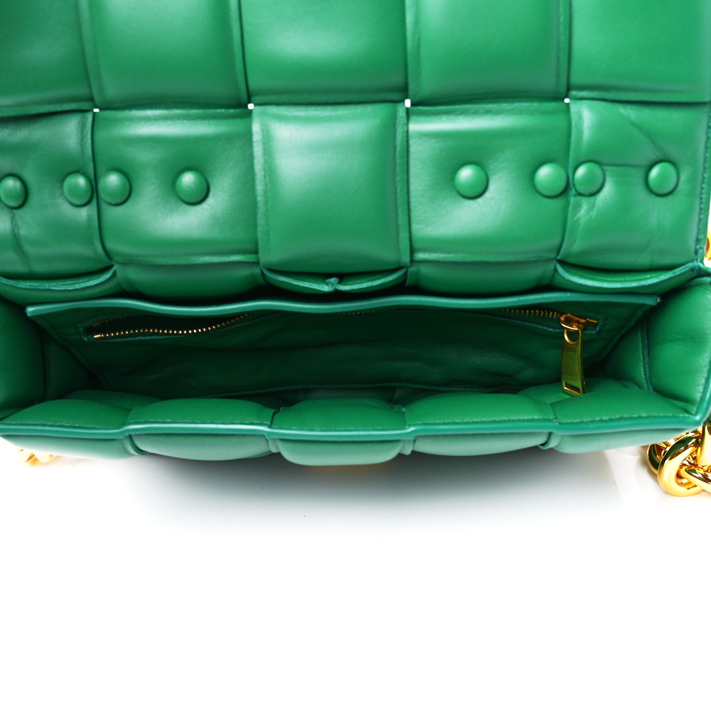 Lambskin Maxi Intreccio Padded Chain Cassette Crossbody Bag Racing Green