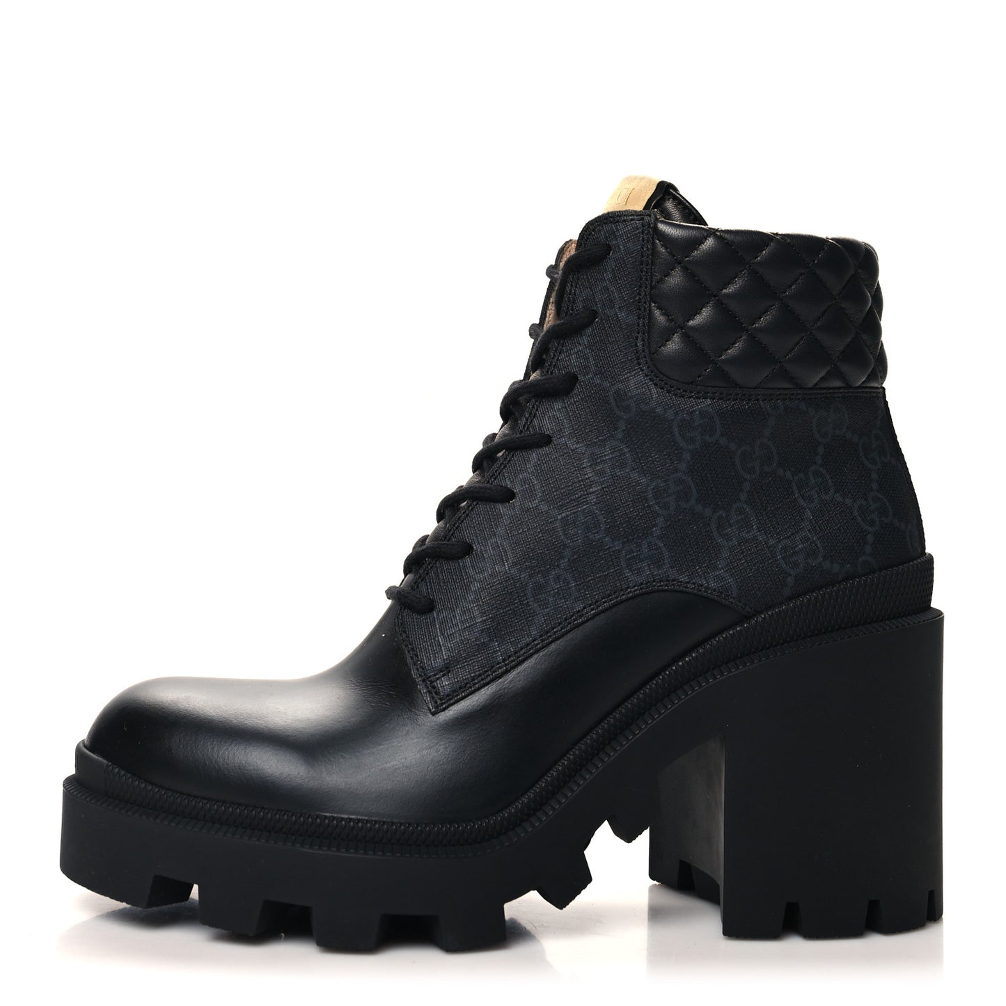 Apollo Calfskin GG Supreme Nappa Samoa Quilted Lace Up Ankle Boots 41 Black