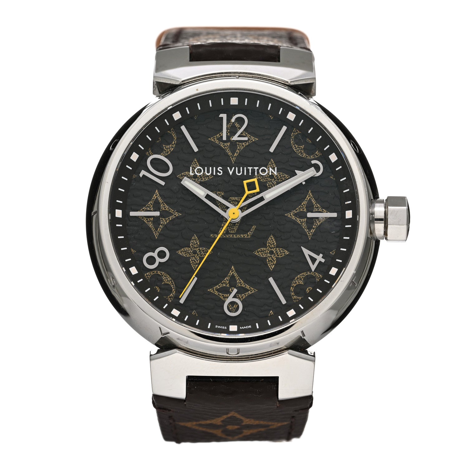 image of LOUIS VUITTON Stainless Steel Monogram 39mm Tambour Monogram Quartz Watch by FASHIONPHILE