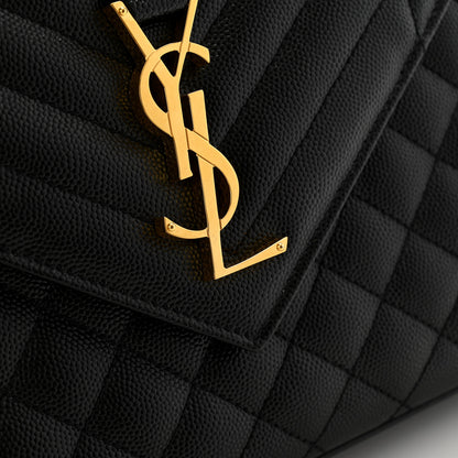 Saint Laurent Grain De Poudre Textured Mixed Matelasse Triquilt Medium Monogram Satchel Black 12 of 13