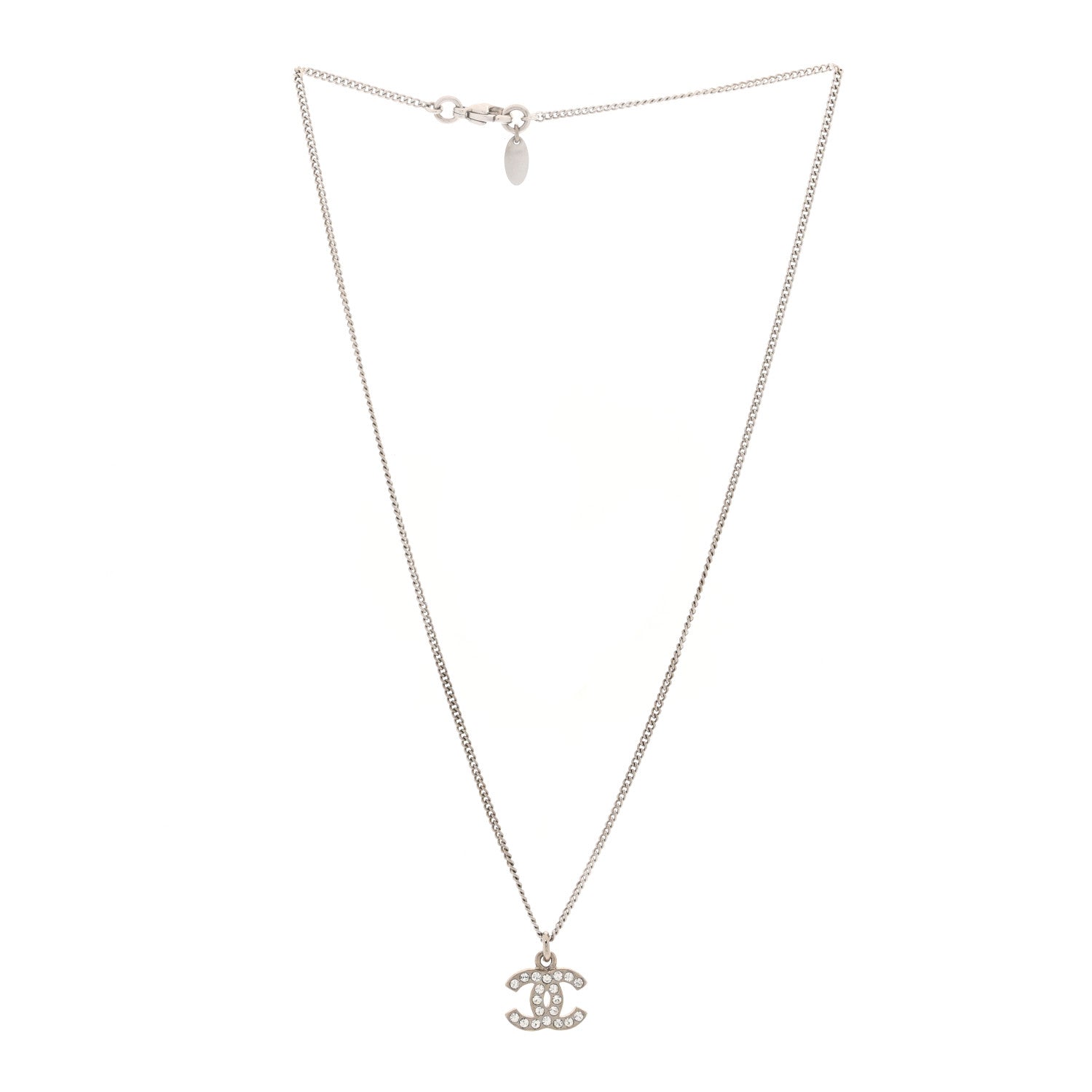 Chanel Crystal CC Necklace Silver 3 of 4