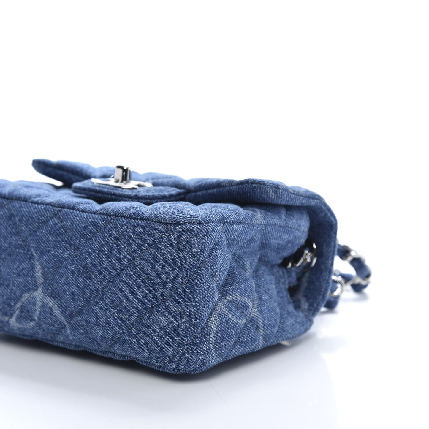 Denim CC Quilted Mini Square Flap Blue
