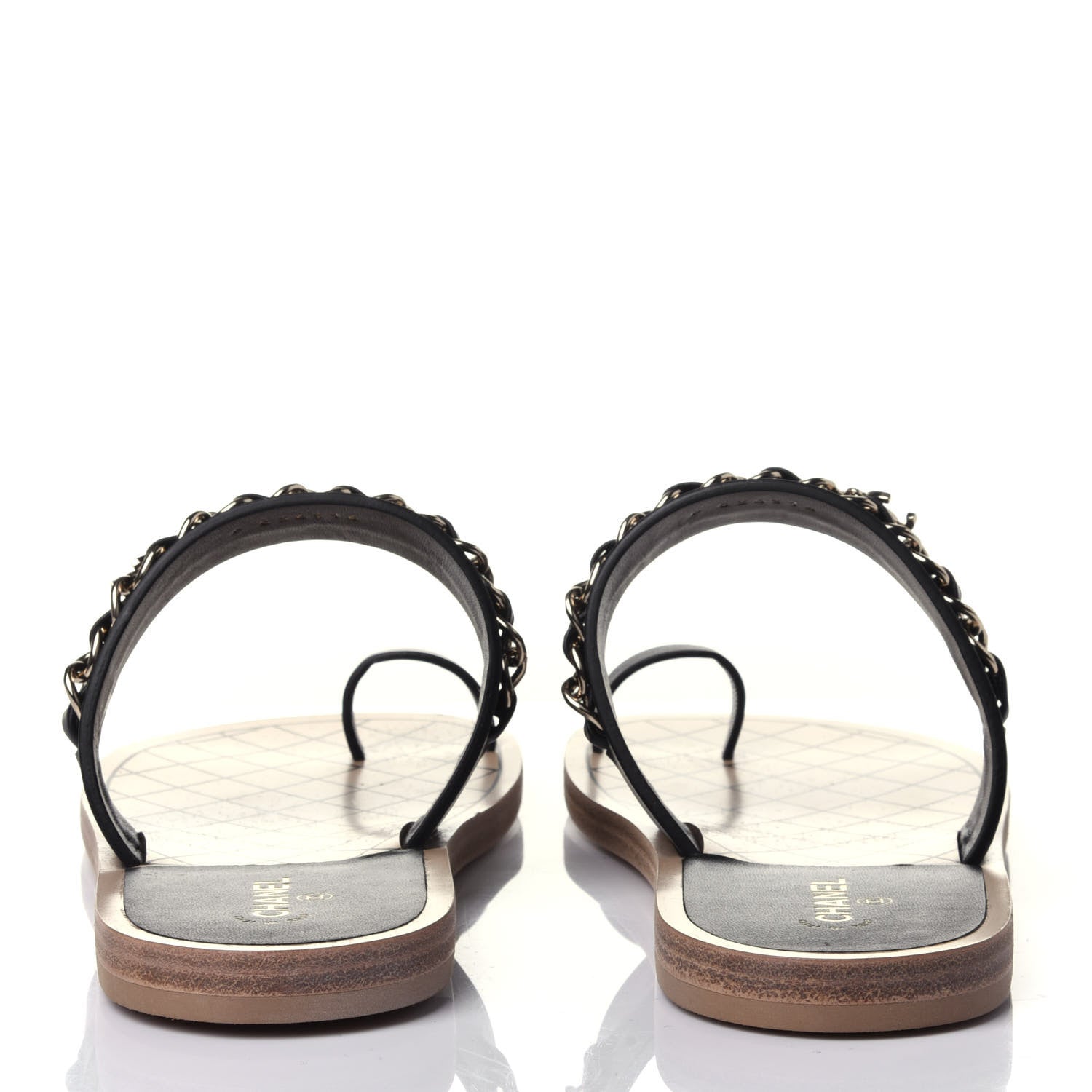 Chanel Calfskin Chain CC Logo Toe Ring Sandals 38.5 Black 5 of 12