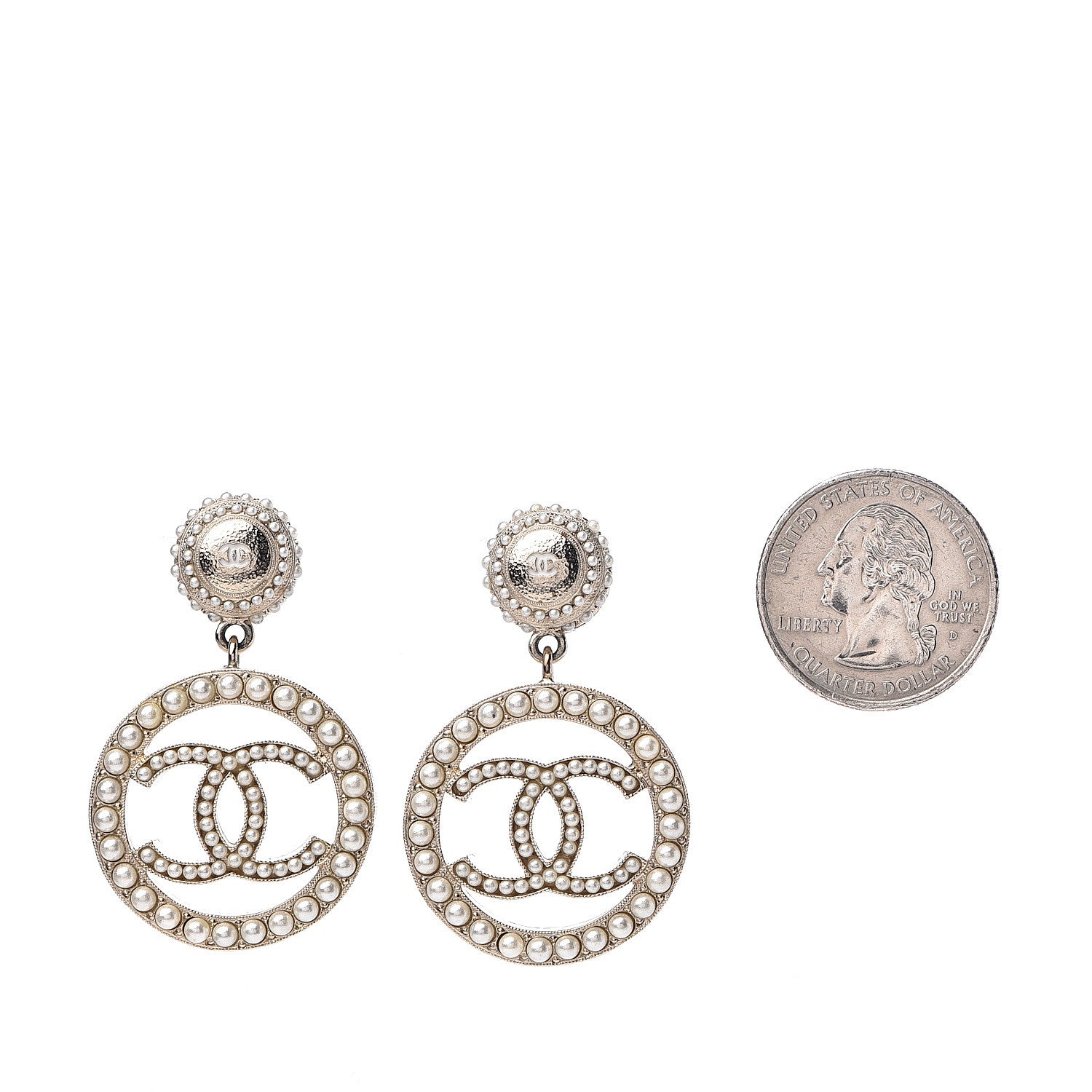 Chanel Pearl CC Drop Earrings Light Gold 2 of 5