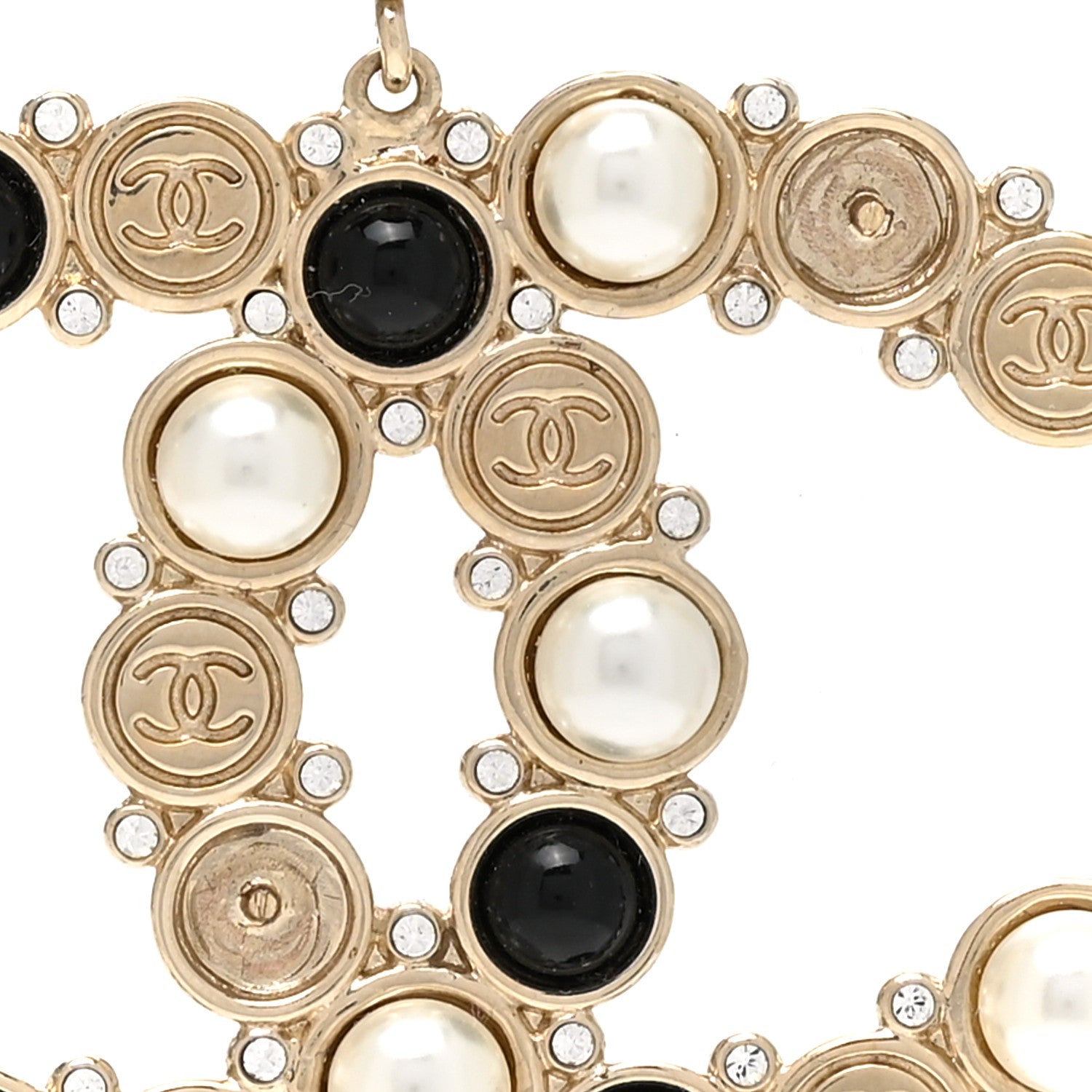 Chanel Crystal Pearl Metal Resin Polka Dot CC Drop Earrings Black Gold 5 of 5