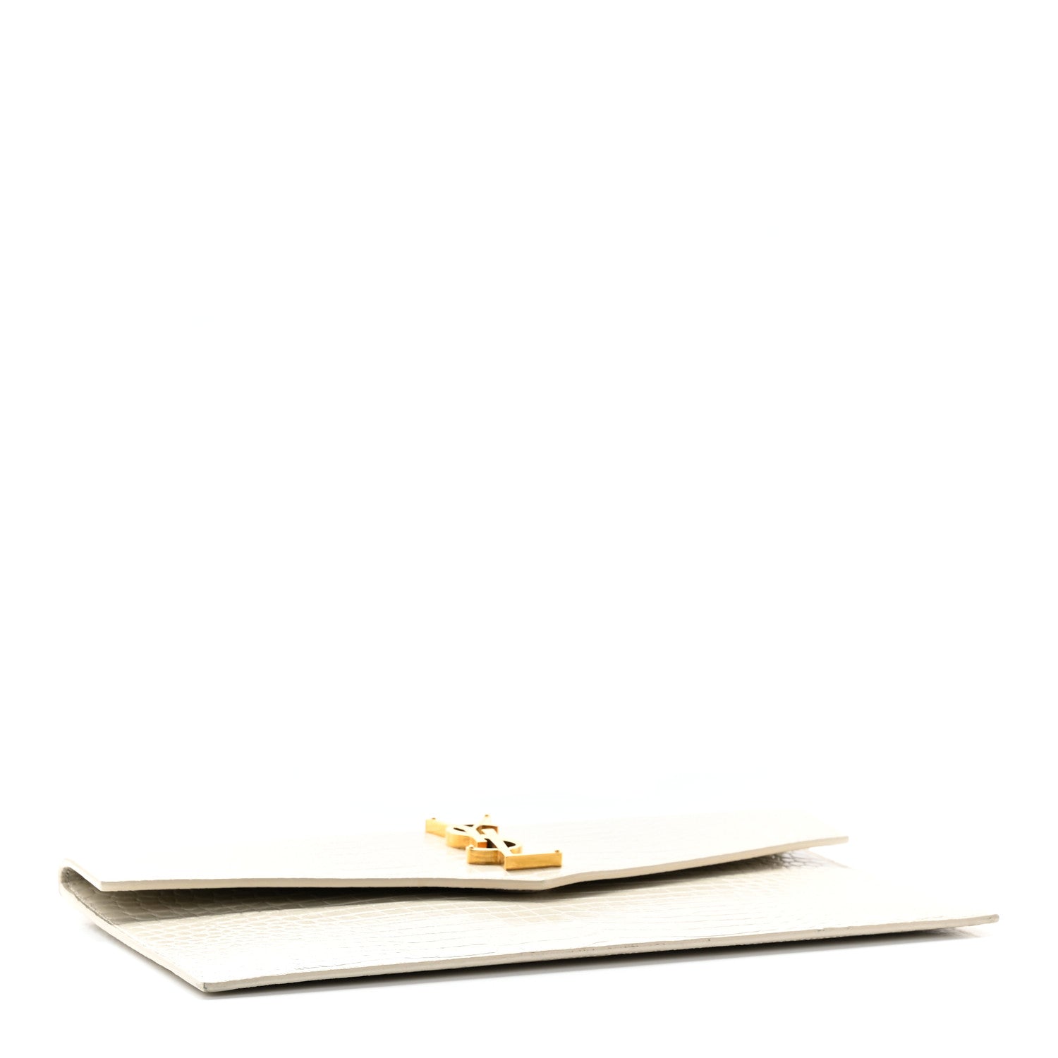 Saint Laurent Calfskin Crocodile Embossed Uptown Monogram Pouch Crema Soft 4 of 13