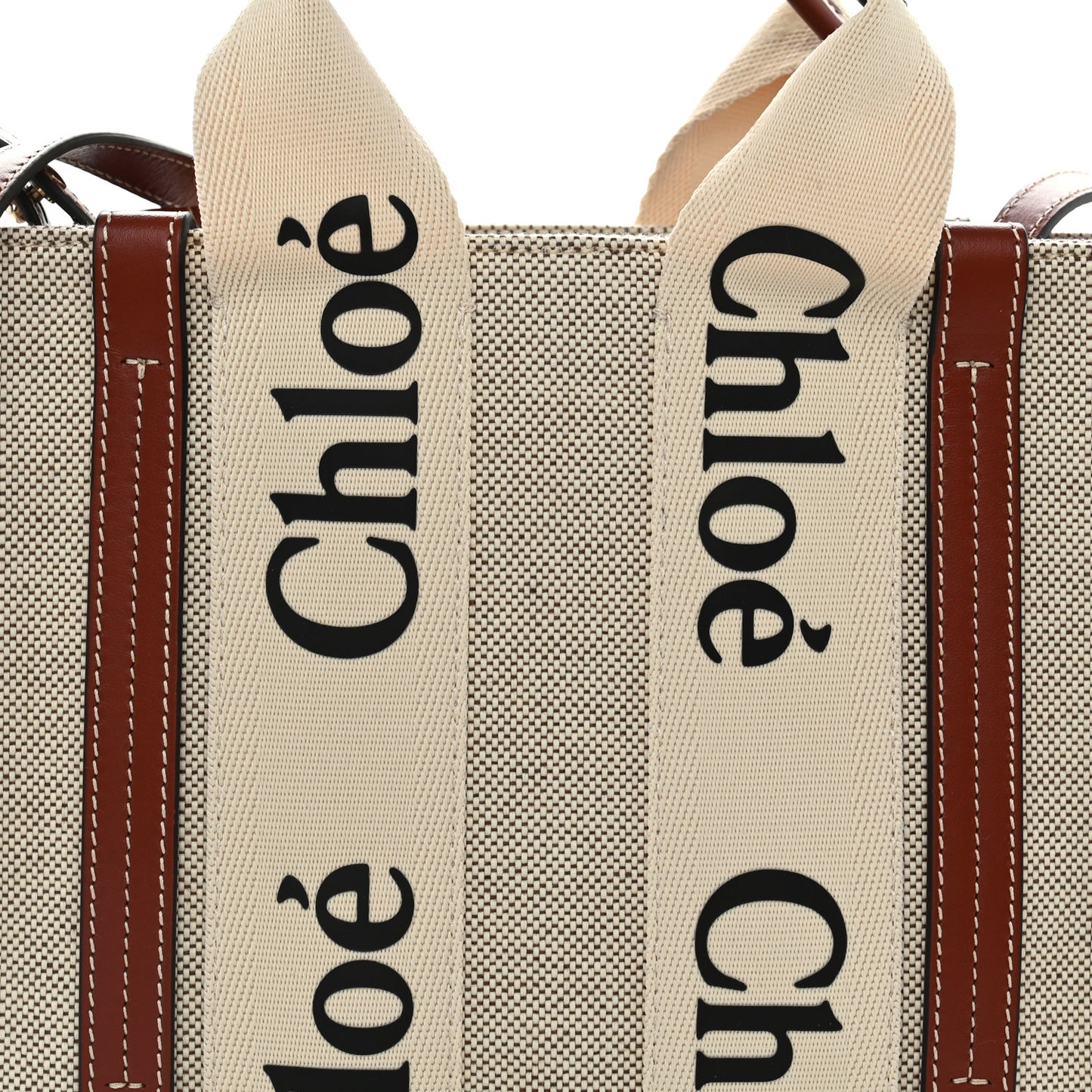 Cotton Calfskin Small Woody Ribbon Tote With Strap White Brown