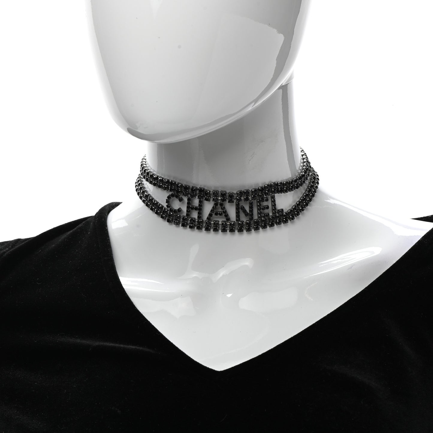 Crystal CC Logo Choker Necklace Silver Black