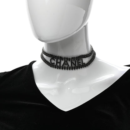 Chanel Crystal CC Logo Choker Necklace Silver Black 2 of 7
