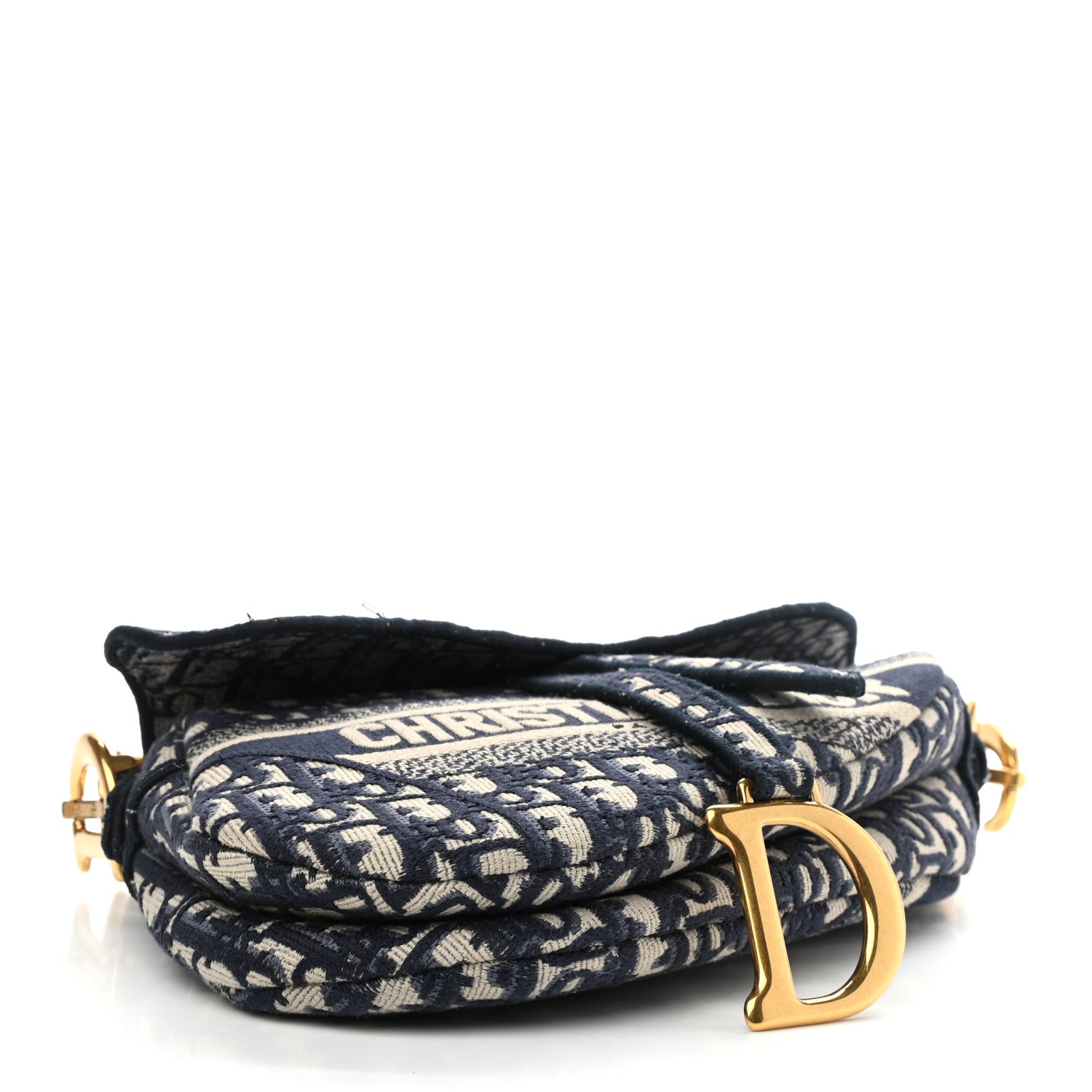 Christian Dior Oblique Embroidered Saddle Bag Blue 4 of 14