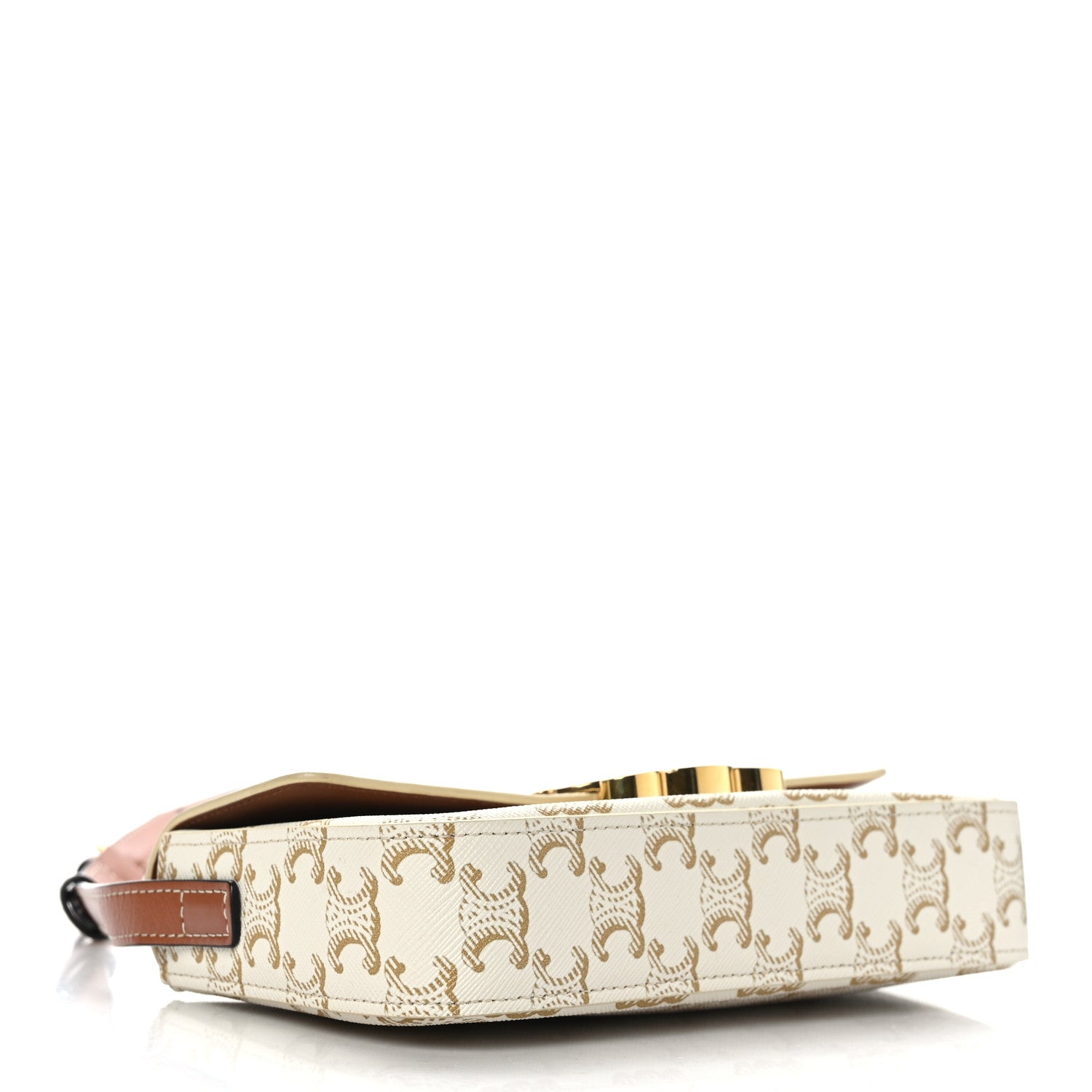 Celine Canvas Calfskin Triomphe Shoulder Bag White 4 of 10