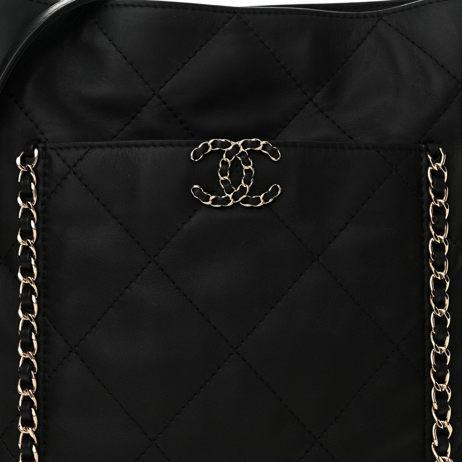Chanel Calfskin Quilted Chain Flat Tote Black 8 of 11