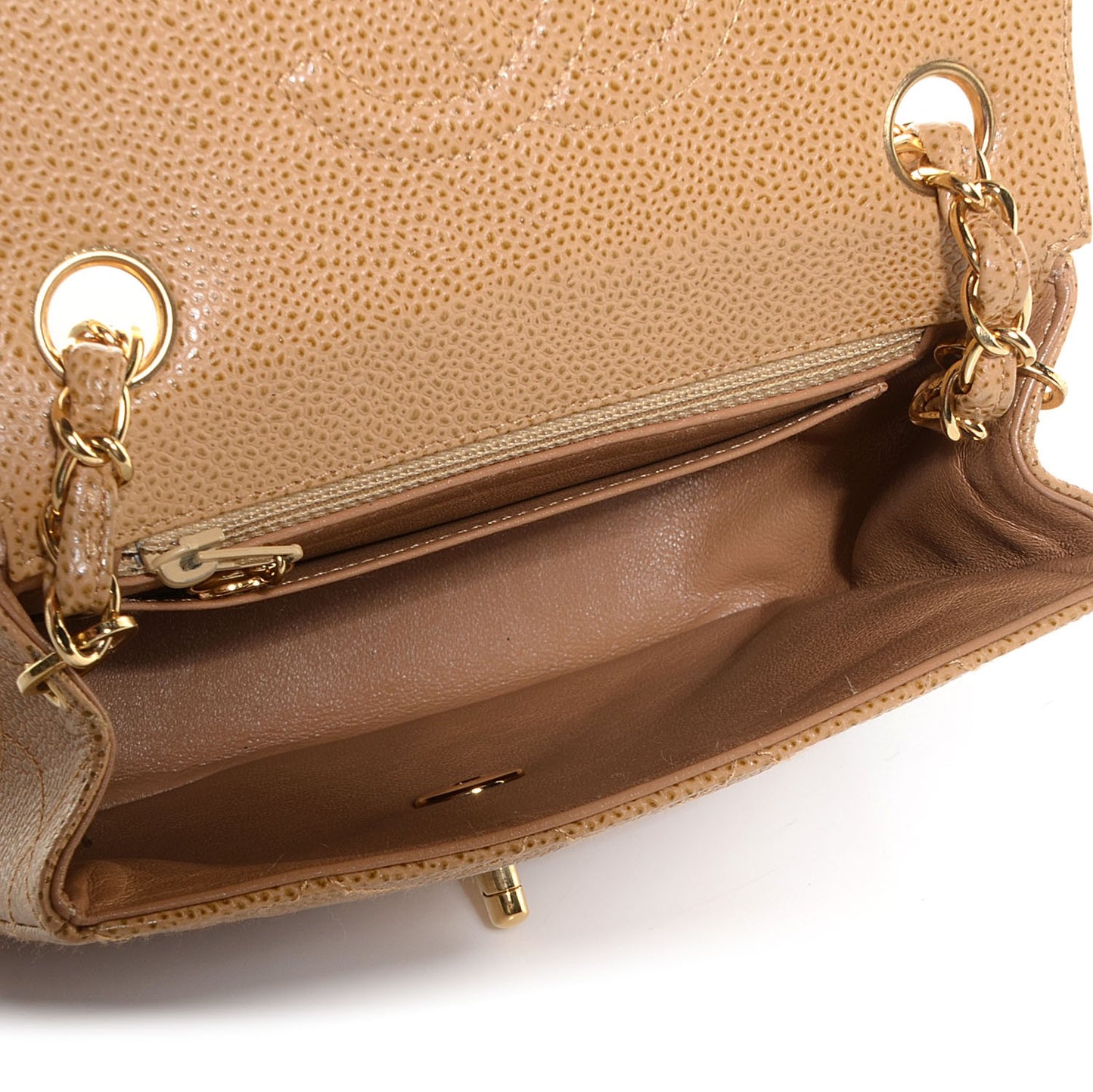 Caviar Mini Square Flap Dark Beige
