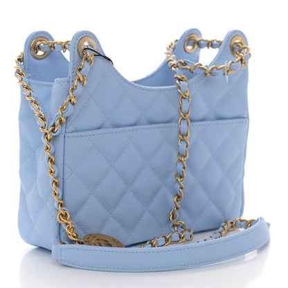 Chanel Caviar Quilted Small Wavy CC Hobo Blue 3 of 11