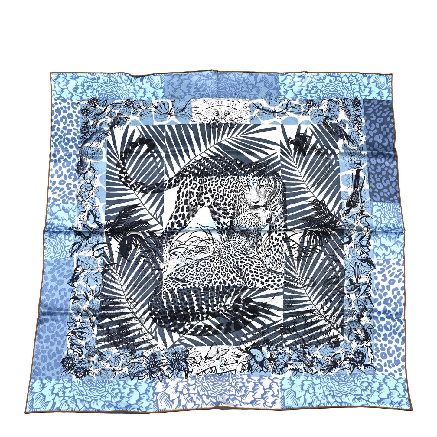 Silk Jungle Love Tampon Scarf 70 Bleu Jean White