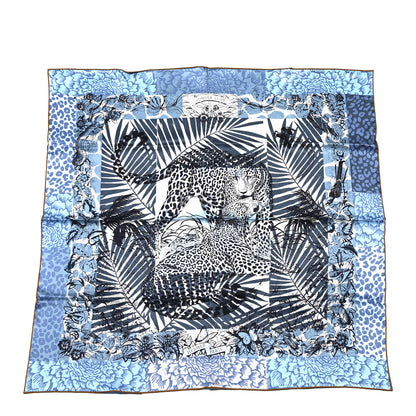 Hermes Silk Jungle Love Tampon Scarf 70 Bleu Jean White 1 of 6