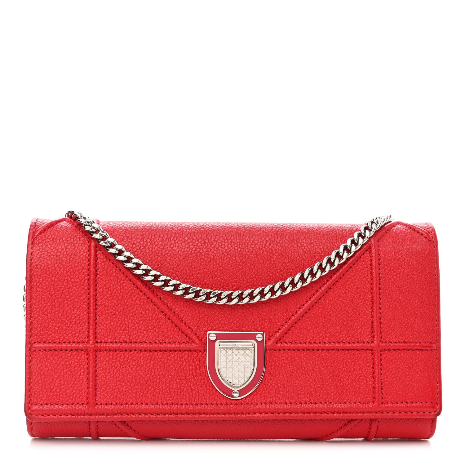 Christian Dior Grained Calfskin Diorama Croisiere Chain Wallet Red 1 of 14