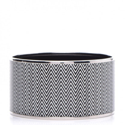 Hermes Enamel Printed Extra Wide Chevron Bracelet 65 Black 1 of 5