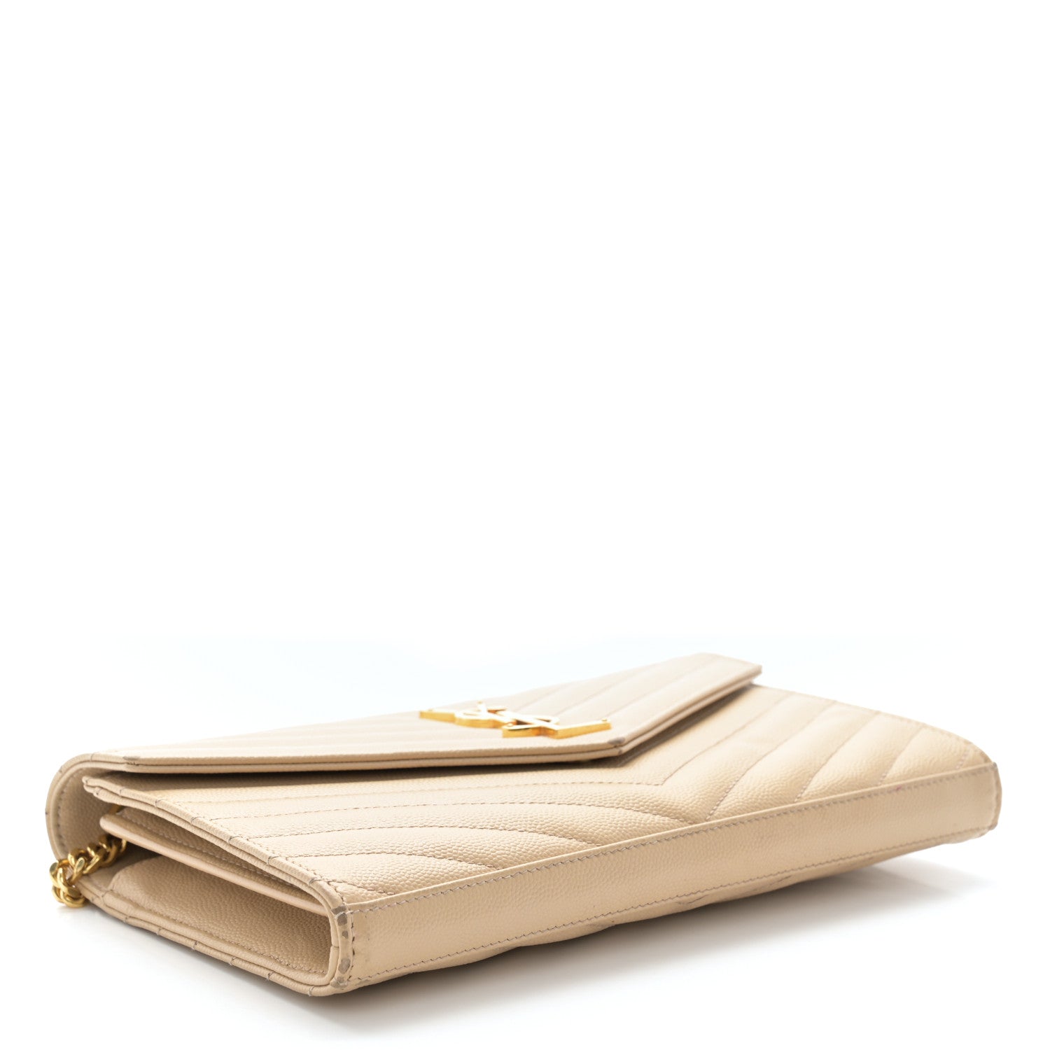 Saint Laurent Grain De Poudre Matelasse Chevron Monogram Chain Wallet Nude Powder 4 of 13